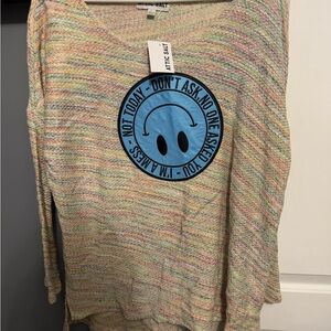Multicolor Knit Sweater with Blue Graphic